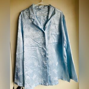 Baby Blue Floral Satin Brocade Mary Engelbreit Pajama Top XXL Dream Wear
